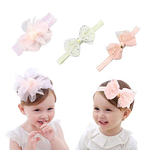 IYOU Schleife Baby Mädchen Stirnband mit Stern Ripsband Spitze Stirnbänder für Kinder als Party Hochzeit Fotografie Haarschmuck (3 Stück) von IYOU