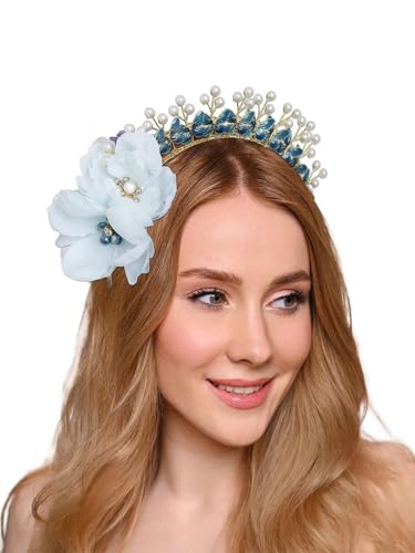 IYOU Schmetterling Hochzeit Stirnband Blume Blau Haarbänder Perle Braut Braut Haarschmuck für Frauen von IYOU