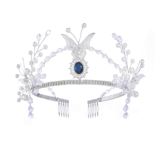 IYOU Mädchen Prinzessin Krone Silber Strass Perle Tiara Schmetterling Braut Hochzeit Haarschmuck für Geburtstag Party Weihnachten von IYOU