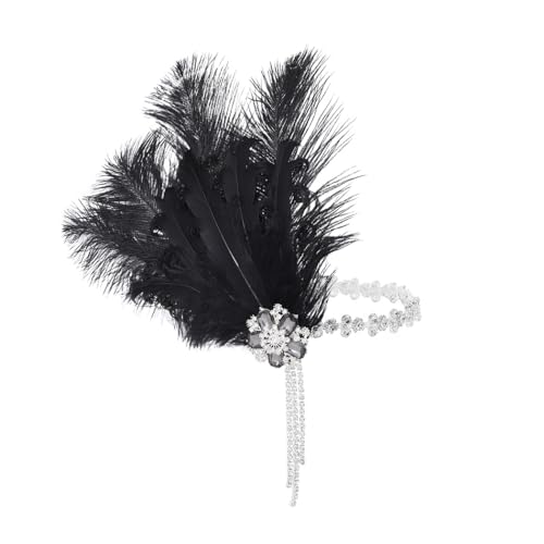 IYOU Schwarze Feder Flapper Kopfbedeckung Sparkly Kristall Gatsby Stirnband Strass Kostüm Hochzeit Haarschmuck für Frauen von IYOU