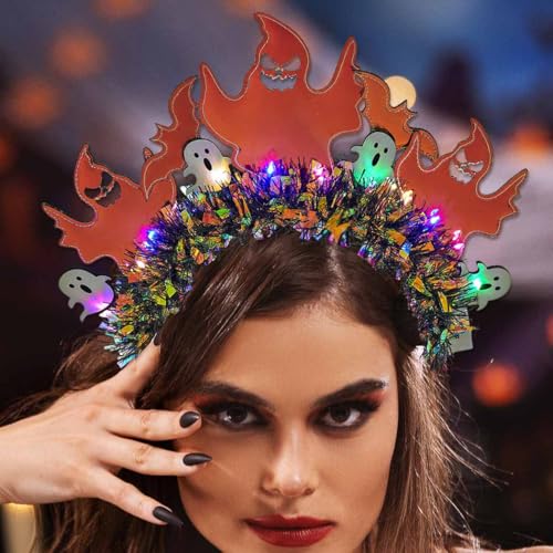 IYOU Ghost Halloween-Stirnbänder für Damen Schwarz Leuchtende Kopfbedeckung Blinkende Karnevals Kostüme Haarschmuck für Erwachsene von IYOU