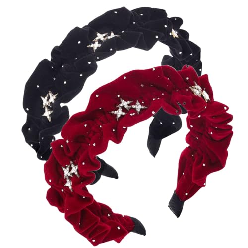IYOU Stern Samt Stirnband Rotes Haarband Glitzernd Vintage Gast Dirndl Haarschmuck für Frauen,Schwarz+Rot von IYOU