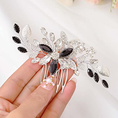 IYOU Strass Braut Haarkämme Schwarz Blume Kopfschmuck Glänzend Kristall Haarteil Braut Hochzeit Seitenkamm für Frauen IYOU Strass Braut Haarkämme Schwarz Blume Kopfschmuck Glänzend Kristall Haarteil Braut Hochzeit Seitenkamm für Frauen von IYOU