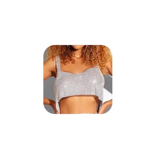IYOU Strass Crop Top Silber Funkelnd Kristall Körper Kette Verstellbar Rückenfrei BrustKetten Club Rave Körper Schmuck für Frauen von IYOU