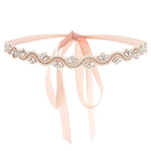 IYOU Strass Rosa Braut Gürtel Perle Glänzend Kristall Schärpe Gürtel Schick Handgemacht Braut Hochzeit Kleidergürtel zum Frau und Mädchen von IYOU