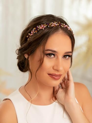 IYOU Vintage Strass Stirnband Gold Perlen Haarbänder Kristall Prom Geburtstag Haarschmuck für Frauen von IYOU