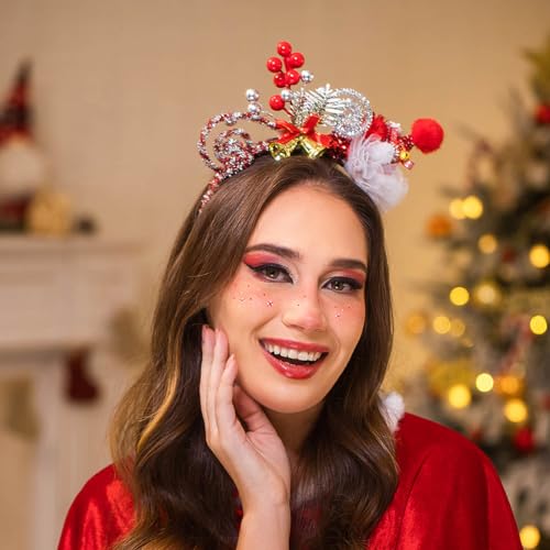 IYOU Weihnachts Mütze Stirnband Rot Glocke Beeren Haarbänder Festspiele Weihnachten Haarschmuck für Frauen und Mädchen von IYOU