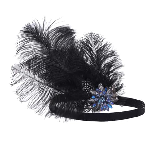 IYOU der Große Gatsby Kopfbedeckung Schwarz Kristall Feder Flapper Heabänder Wellenpunkt Abschlussball Party 20er Jahre Haarschmuck für Frauen von IYOU