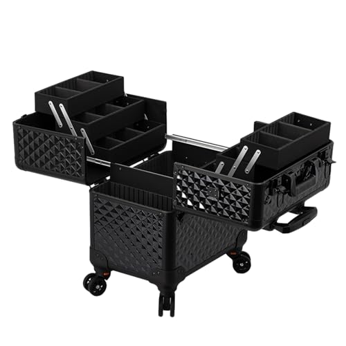 Rollkoffer Schminkkoffer Aluminium Schminkkoffer, Rollbarer Kosmetik Organizer mit 4 Rollen Kosmetikkoffer Pilotenkoffer Beautycase Reisetrolley Friseurkoffer Kosmetiktrolley von IYUESQ
