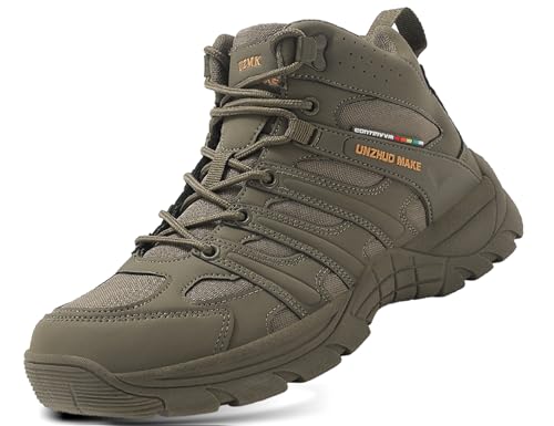 IYVW 1616 Stiefel Herren Wanderschuhe Army Combat Boots mit YKK-Zipper Verschleißfest rutschfeste Outdoor Trekkingschuhe Militär & Einsatzstiefel Khaki 40EU von IYVW