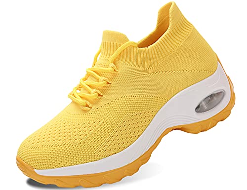 IYVW 1862 Erwachsene Straßenlaufschuhe Sportschuhe Bequem Ultra-Light Laufschuhe Schnürer Turnschuhe Sneakers Modisch Luftkissenschuhe Joggingschuhe Für Damen Gelb 40 EU von IYVW