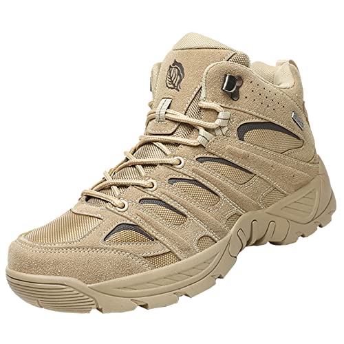 IYVW 5.AA 588 Herren Wanderschuhe High Top Trekking-Schuhe Rutschfeste Atmungsaktive Wanderschuhe Trekking-Sneaker Kampfstiefel Wüstengelb 41EU von IYVW