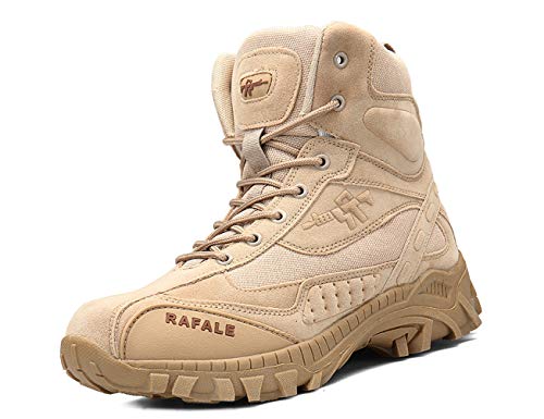 IYVW 523 A Stiefel Herren Wanderschuhe Trekkingschuhe Armee Combat Tactical Boots Verschleißfest Rutschfeste Outdoor Einsatzstiefel Für Maenner Wüstengelb 43EU von IYVW