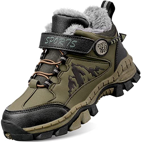 IYVW 858 Baby Mädchen Stiefel Stiefeletten Winter Warme Boots Schneestiefel Unisex-Kinder Outdoor Schnürschuhe PU-Leder Schneeschuhe für Mädchen Armeegrün 39 EU von IYVW