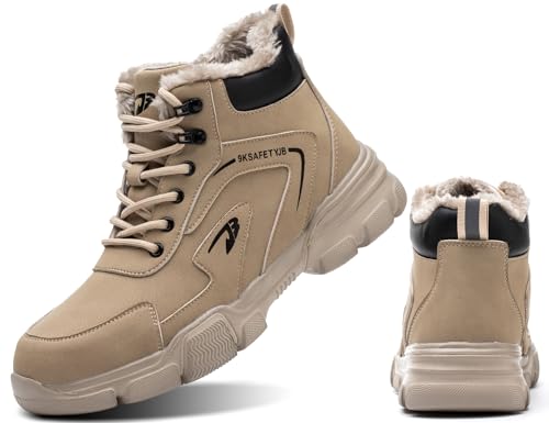 IYVW 9193 Safety Sicherheitsschuhe Winter Herren Damen S3 ArbeitsschuheWarm Gefütterte Schutzschuhe mit Stahlkappe Beige 41 EU von IYVW