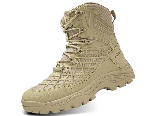 IYVW AS33 707 Herren Outdoor Boots Army Stiefel - High Worker Boots Einsatzstiefel Kampfstiefel Wanderschuhe Combat Boots Leinenschuhe Tactical Schuhe Wüstengelb 43EU von IYVW