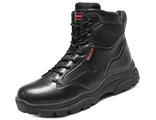 IYVW AS33 A10 Herren-Militärstiefel aus echtem Leder High-Top-Schnürstiefel Lässige Martin-Stiefel Offroad-Ausbildung Jagd Klettern Motorrad-Patrouillenstiefel Schwarz 43EU von IYVW