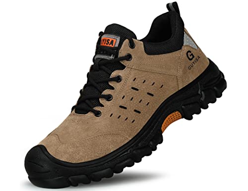 IYVW C0208 Sicherheitsschuhe Herren Arbeitsschuhe Herren Damen Leicht Sportlich Atmungsaktiv Schutzschuhe mit Stahlkappe Braun 44 EU von IYVW