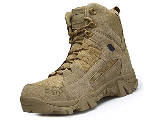 IYVW OKIY 1705 Stiefel Herren Wanderschuhe Trekkingschuhe Armee Combat Tactical Boots Verschleißfest rutschfeste Outdoor Einsatzstiefel Für Maenner Frauen Wüstengelb 43EU von IYVW