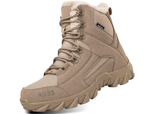 IYVW OKIY 999 Plüschfutter Stiefel Herren Wanderschuhe Army Combat Boots mit YKK-Zipper Verschleißfest rutschfeste Outdoor Trekkingschuhe Militär & Einsatzstiefel Hellbraun 45EU von IYVW
