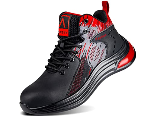 IYVW SAFETY 633 Sicherheitsschuhe Herren Damen Arbeitsschuhe Leicht Sportlich Schutzschuhe Atmungsaktiv Stahlkappenschuhe Luftkissen Schwarz Rot 40 EU von IYVW