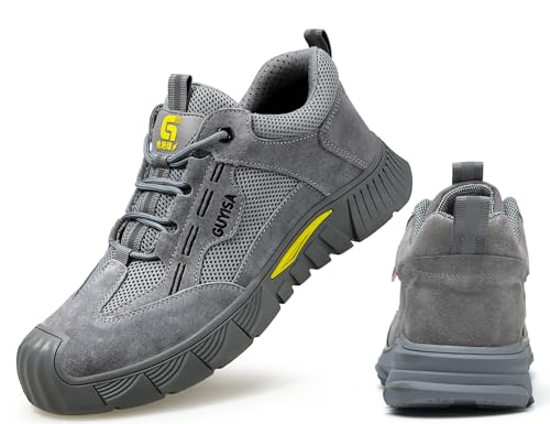 IYVW SAFETY 672 Sicherheitsschuhe Leicht Atmungsaktiv Sportlich Herren Damen Arbeitsschuhe Schutzschuhe Stahlkappe Grau 43.5 EU von IYVW