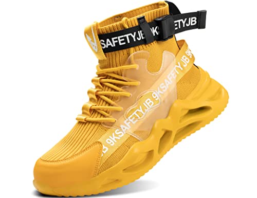 IYVW Safety 7719 Sicherheitsschuhe Herren Damen Arbeitsschuhe Leicht Sportlich Schutzschuhe Atmungsaktiv Stahlkappenschuhe Luftkissen Gelb 42 EU von IYVW