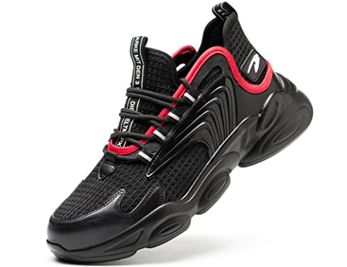 IYVW SAFETY 783 Sicherheitsschuhe Herren S3 Arbeitsschuhe Damen Leicht Atmungsaktiv Schutzschuhe Stahlkappe Sneakers Schwarz Rot 39 EU von IYVW