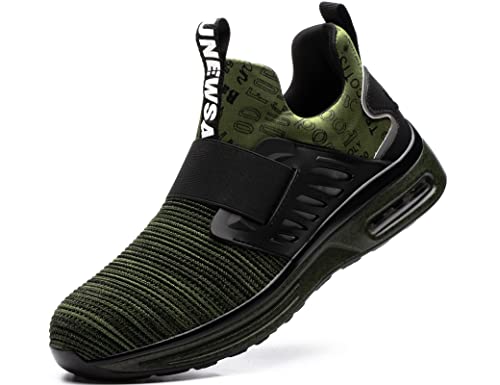 IYVW SAFETY FZ70 Sicherheitsschuhe Herren Damen S3 Arbeitsschuh Luftkissen Schutzschuhe mit Stahlkappe Sportlich Schuhe Atmungsaktiv Grün 45 EU von IYVW