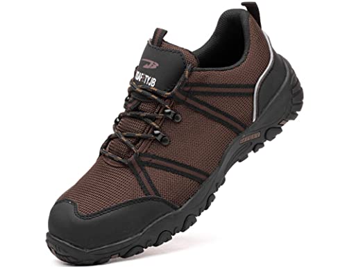 IYVW Safety ZS012 Sicherheitsschuhe Herren Damen S3 Arbeitsschuh Luftkissen Schutzschuhe mit Stahlkappe Sportlich Schuhe Atmungsaktiv Braun 41 EU von IYVW