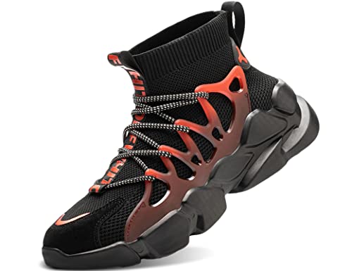 IYVW Safety 073 Sicherheitsschuhe Herren Damen Leicht Arbeitsschuhe mit Stahlkappe Luftkissen Schutzschuhe Atmungsaktiv Reflektieren Schwarz Rot 44.5 EU von IYVW