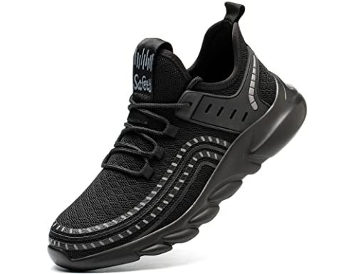 IYVW Safety 085 Sicherheitsschuhe Herren Damen Arbeitsschuhe Leicht Sportlich S1P Stahlkappe Anti-Perforations Schutzschuhe Sneaker Schwarz 44.5 EU von IYVW