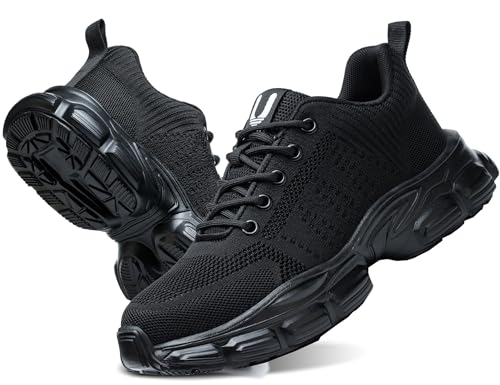IYVW Safety 536 Arbeitsschuhe Herren Leicht Sportlich Sicherheitsschuhe Damen rutschfest Atmungsaktiv mit Stahlkappe Schwarz 38 EU von IYVW