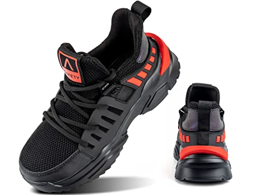 IYVW Safety 628 Arbeitsschuhe Herren S3 Leicht Sicherheitsschuhe Damen Atmungsaktive Stahlkappenschuhe Sportlich Schutzschuhe Schwarz Rot 43 EU von IYVW