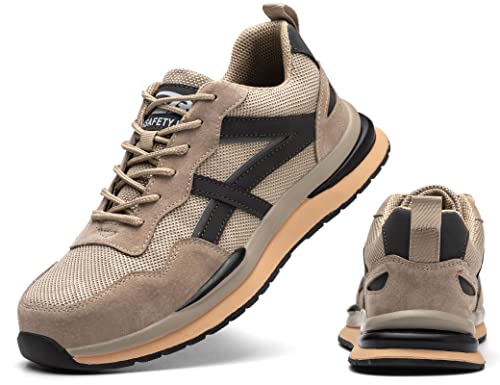 IYVW Safety 671 Arbeitsschuhe Herren S3 Leicht Sicherheitsschuhe Damen Atmungsaktive Stahlkappenschuhe Sportlich Schutzschuhe Beige 43 EU von IYVW