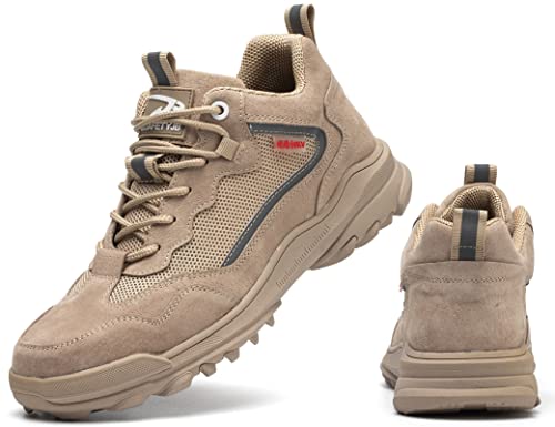 IYVW Safety 672 A Sicherheitsschuhe Herren, ESD S1P SRC Arbeitsschuhe Leicht Atmungsaktiv Stahlkappe Arbeitsstiefel rutschfest An Beige 45 EU von IYVW