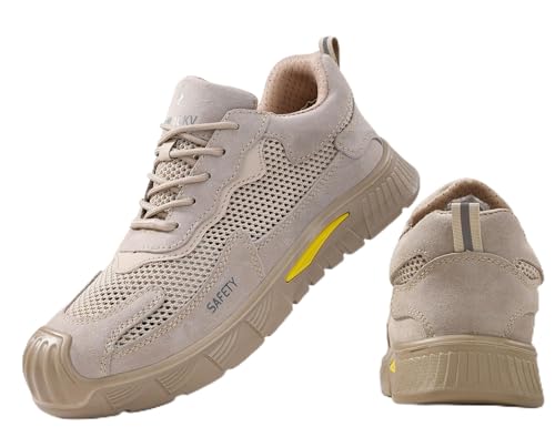 IYVW Safety 672 Arbeitsschuhe Herren S3 Leicht Sicherheitsschuhe Damen Atmungsaktive Stahlkappenschuhe Sportlich Schutzschuhe Beige 43 EU von IYVW