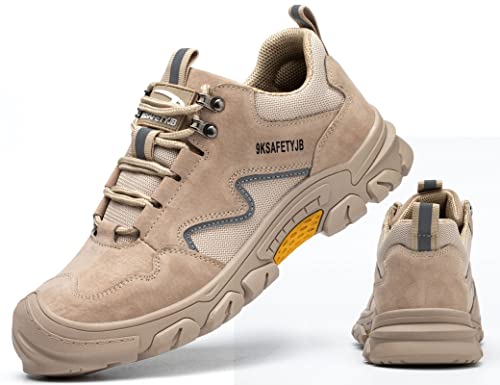 IYVW Safety 673 Sicherheitsschuhe Herren Damen Arbeitsschuhe Leicht Sportlich Schutzschuhe Atmungsaktiv Stahlkappenschuhe Luftkissen Beige 42 EU von IYVW