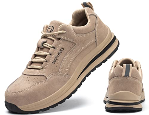 IYVW Safety 687 Sicherheitsschuhe Klettverschluss Herren Damen Leichte rutschfeste Atmungsaktiv Sportlich Arbeitsschuhe Stahlkappe S3 Beige 38.5 EU von IYVW