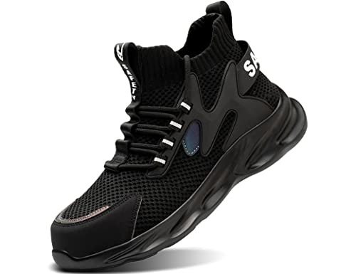 IYVW Safety 712 Sicherheitsschuhe Herren Damen Arbeitsschuhe Leicht Atmungsaktiv Sportlich Schutzschuhe mit Stahlkappen Luftkissen Schwarz 44.5 EU von IYVW