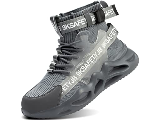 IYVW Safety 7719 Sicherheitsschuhe Damen Herren Leicht Luftkissen Arbeitsschuhe mit Stahlkappe Atmungsaktiv Dämpfung Reflektierende Grau 41 EU von IYVW