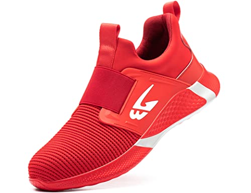 IYVW Safety 781 Sicherheitsschuhe Herren Leichte Arbeitsschuhe Herren Damen Sport Atmungsaktive Stahlkappenschuhe rutschfeste Sneaker Rot 43.5 EU von IYVW