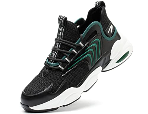 IYVW Safety 783 Sicherheitsschuhe Stahlkappe Herren Damen,SRC rutschfeste Arbeitsschuhe Atmungsaktive Leichte Reflektierende Schwarz Grün 44 EU von IYVW