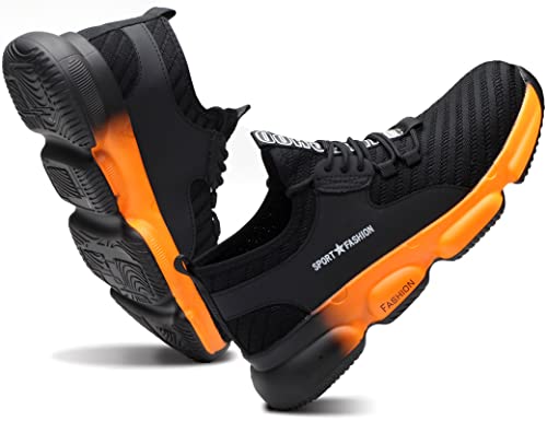 IYVW Safety 832 Arbeitsschuhe Herren S3 Leicht Sicherheitsschuhe Damen Atmungsaktive Stahlkappenschuhe Schutzschuhe Safety Shoes Schwarz Orange 41 EU von IYVW