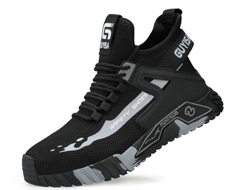 IYVW Safety 907 Sicherheitsstiefel Herren Wasserdicht S3 SRC Stahlkappe Arbeitsschuhe Knöchelhoch Leder Sicherheitsschuhe Schwarz 42 EU von IYVW