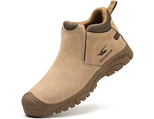 IYVW Safety 918 Arbeitsschuhe Herren Damen Sicherheitsschuhe Stahlkappen Schutzschuhe Leicht Stahlkappenschuhe Sportlich Arbeitsschutz Beige 43.5 EU von IYVW