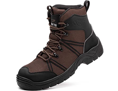 IYVW Safety ZS011 Sicherheitsschuhe Herren Damen Leicht Sicherheitsstiefel s3 Hoch Arbeitsschuhe Stahlkappe Atmungsaktiv Schutzschuhe Braun 44 EU von IYVW