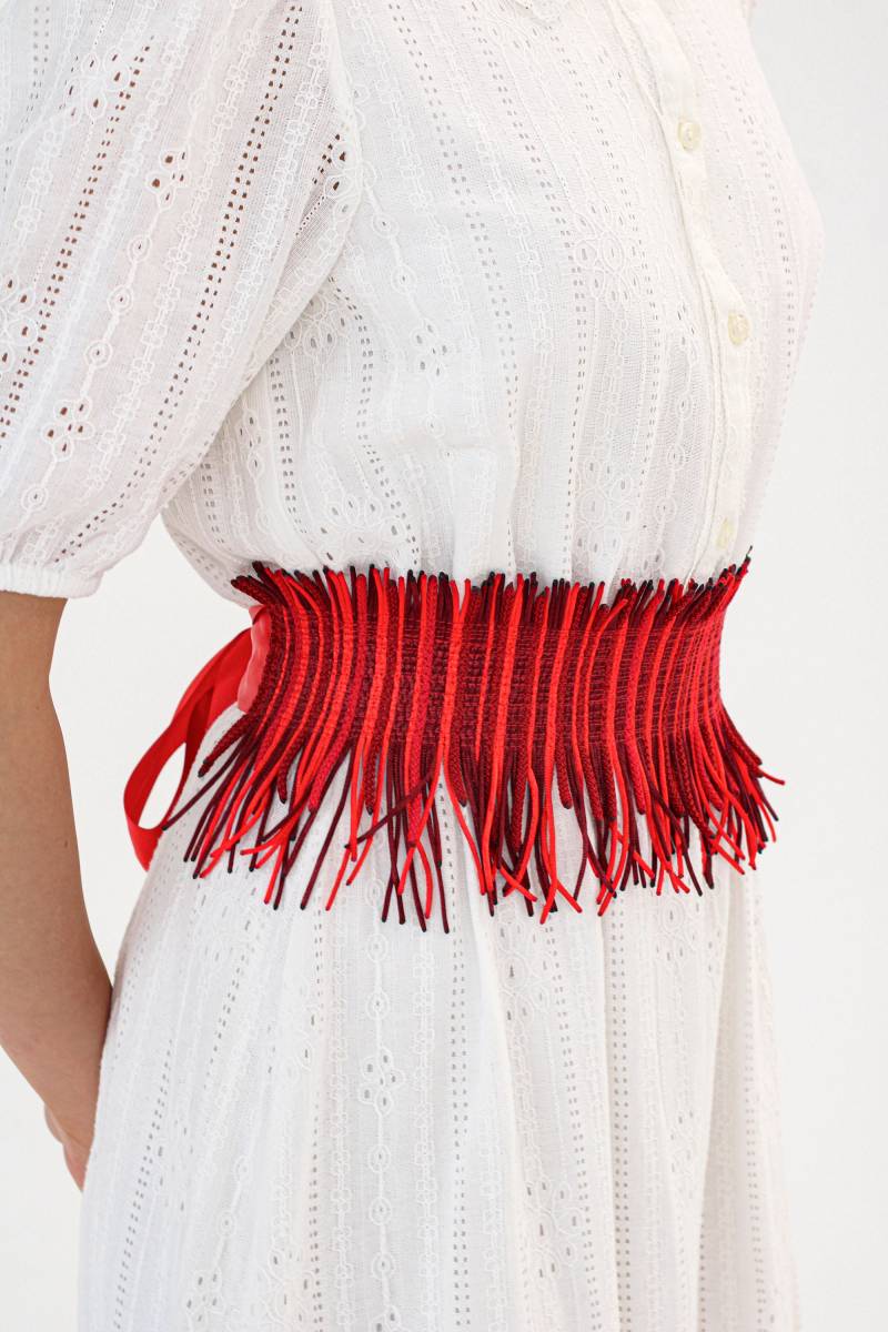 Handgefertigter Roter Gürtel, Obi Universelle Passform & Perfekt Für Den Sommer Gast Look, Elegantes Fransen Taille Korsett, Perfektes Geschenk von IZAANDRI