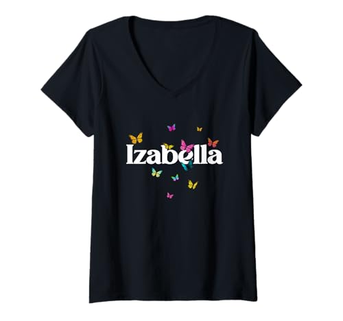 Damen Izabella - Schöner Mädchen Name mit bunten Schmetterlingen T-Shirt mit V-Ausschnitt Damen Izabella - Schöner Mädchen Name mit bunten Schmetterlingen T-Shirt mit V-Ausschnitt von IZABELLA Tochter Enkel Geburtstag Geschenkideen