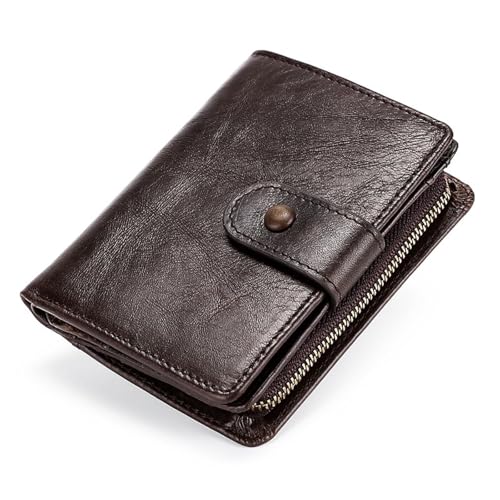 IZDPIBFTA Herren Cropped Wallet Anti-Magnetisches Rindsleder Geldbörse Reißverschluss Münzbörse, braun von IZDPIBFTA